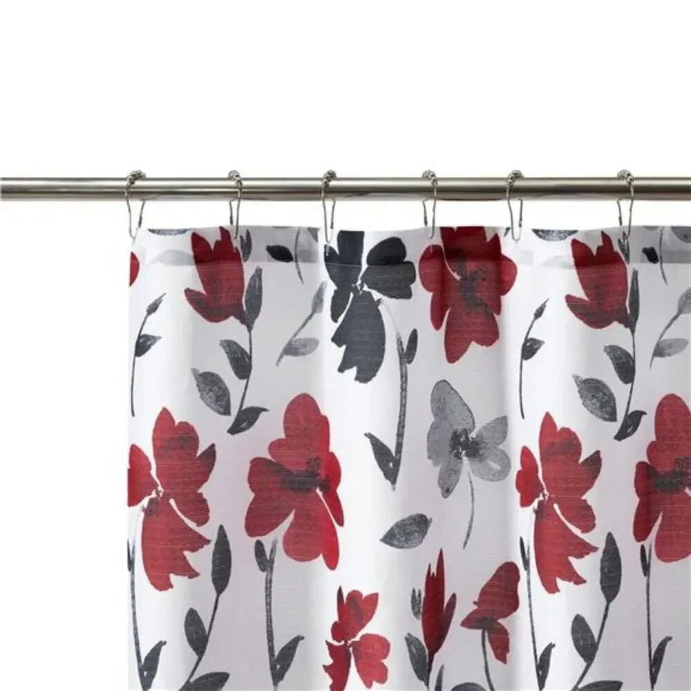 Floral Shower Curtains – Black, Red & Grey – 72